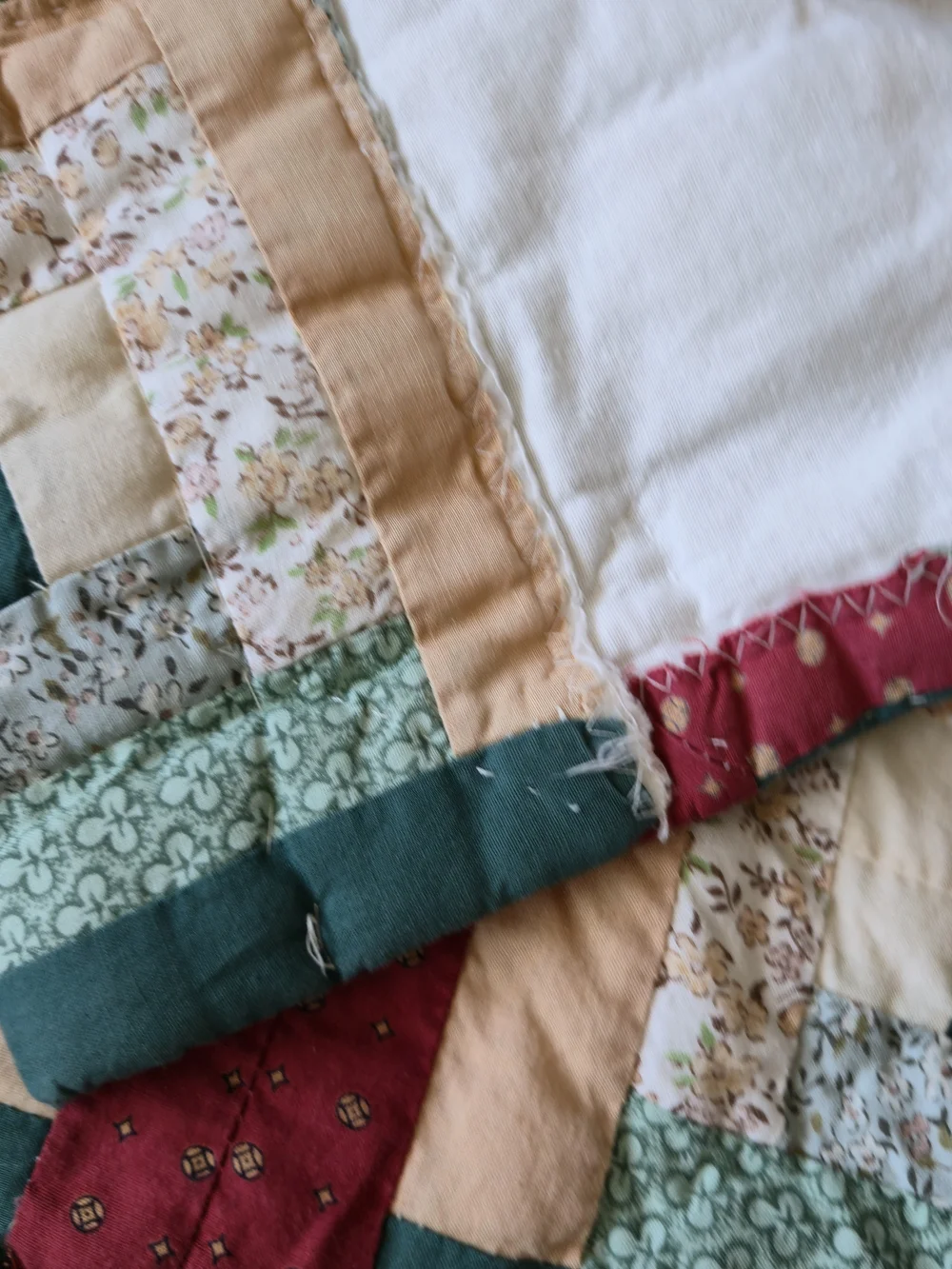Vintage Quilted Christmas Curtain Panels Set 39x43 Patchwork Log Cabin Star Red